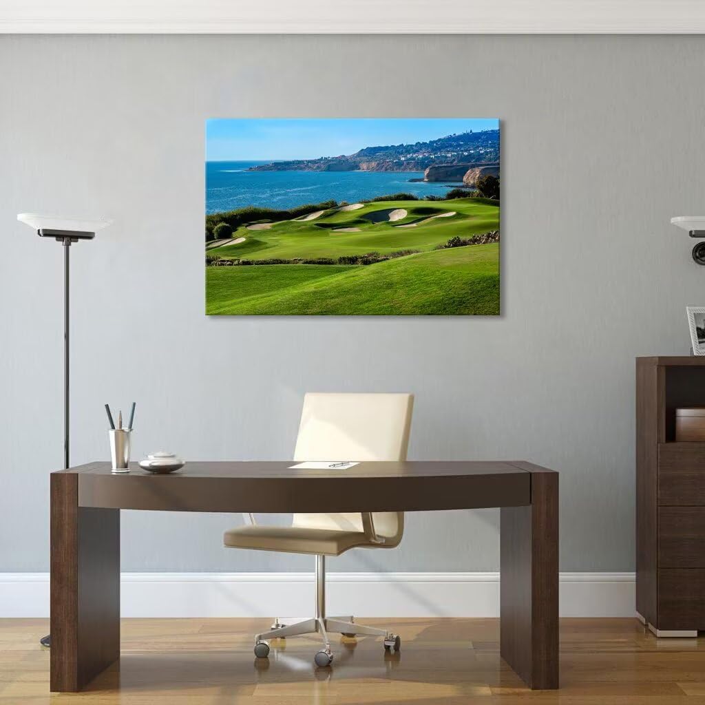 California Coastal Golf Course Wall Art for Living Room Bedroom Bathroom Home Decorations Coastal Golf Course Picture Poster Framed Artwork Canvas Prints Ready to Hang(28''H x 44''W)