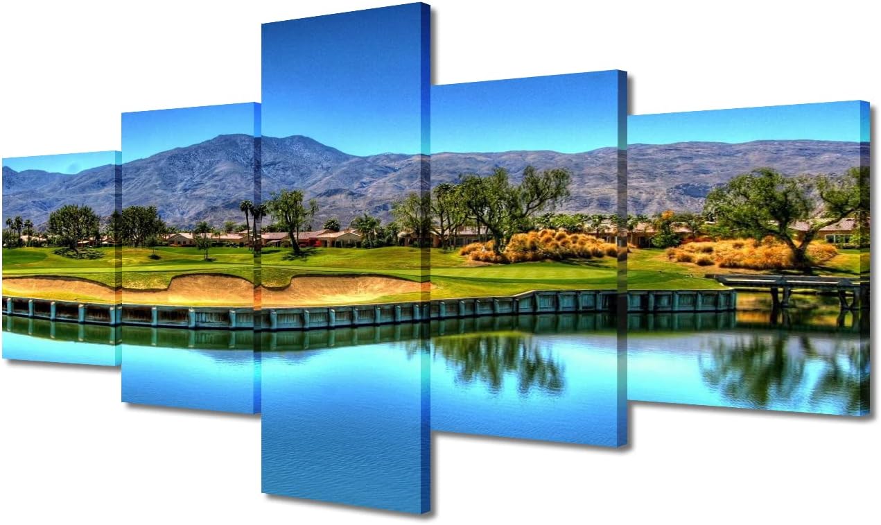 Wall Decor Augusta National Golf Canvas Prints Poster Georgia USA Golf Course Pictures Canvas Painting for Living Room Decor 5 Panels Gallery-wrapped Artwork Set Wooden Framed Ready to Hang(50"Wx24"H)