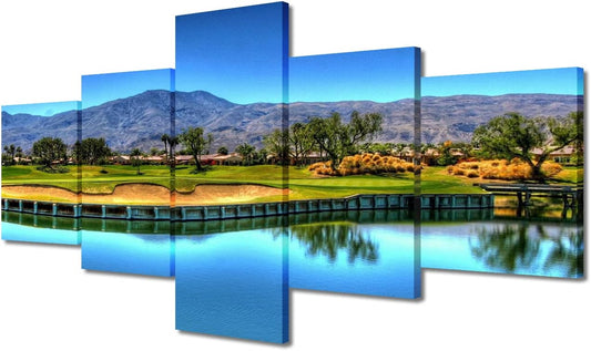 Wall Decor Augusta National Golf Canvas Prints Poster Georgia USA Golf Course Pictures Canvas Painting for Living Room Decor 5 Panels Gallery-wrapped Artwork Set Wooden Framed Ready to Hang(50"Wx24"H)