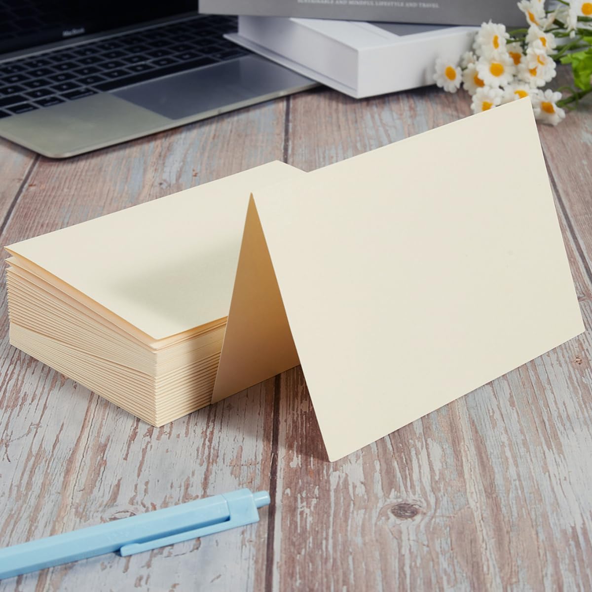 50 Pack Blank Cards Folded Cardstock Thank You Blank Greeting Cards for Invitations, Wedding, Greeting Cards, All Occasion DIY, 5x7 Folded Cards Cream