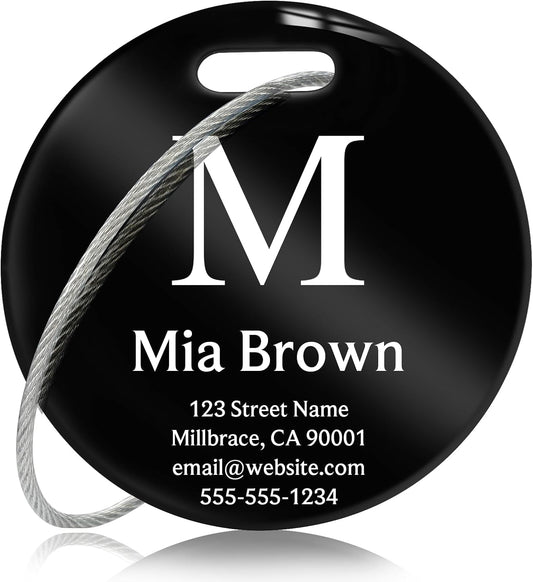 Customized Stainless Steel Luggage Tags: Personalize Your Suitcases, Backpacks, and Bags with Your Text (Black)