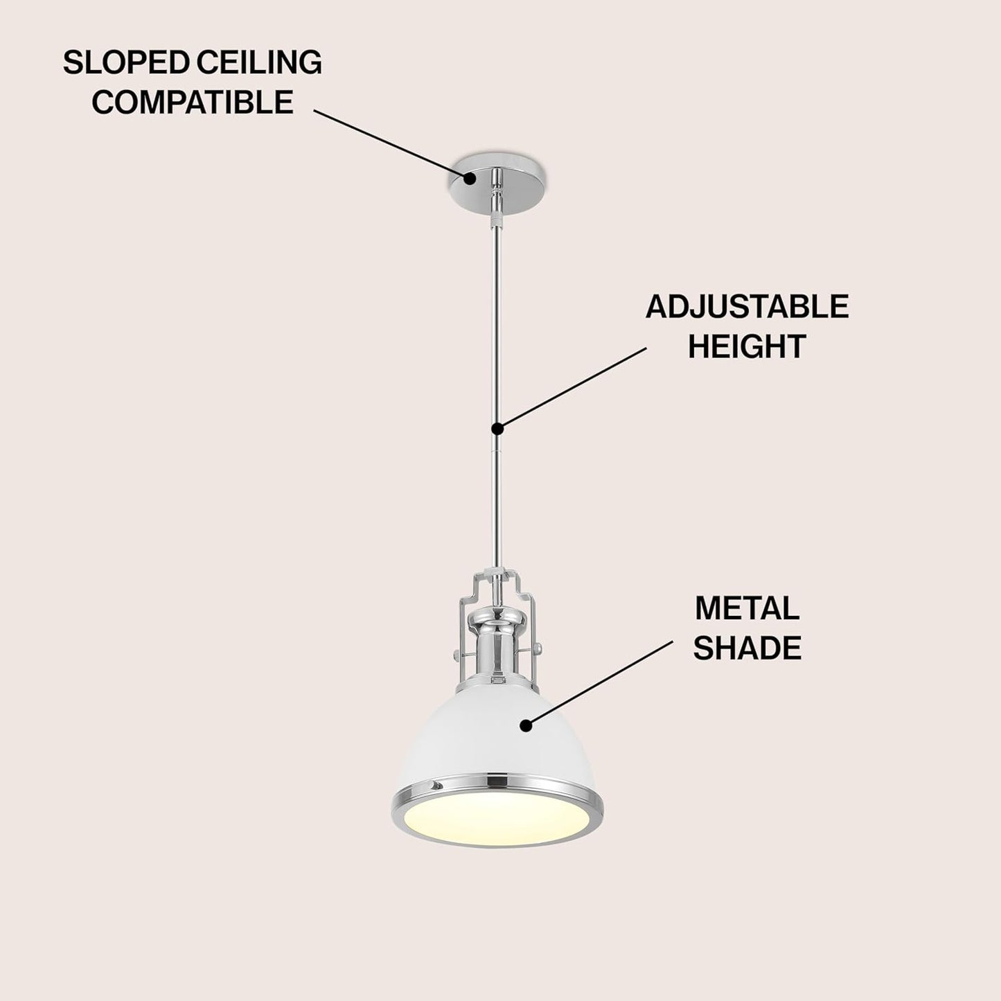 JONATHAN Y JYL9535C Homer 10" 1-Light Modern Industrial Iron LED Dome Pendant, Bohemian, Classic, Cottage, Farmhouse, Industrial, Rustic, Transitional, Dining Room, Kitchen, Foyer, White/Chrome