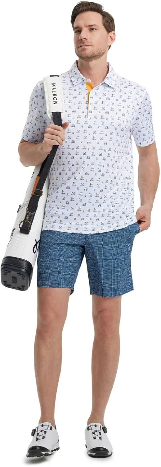 M MAELREG Mens Golf Shirt Short Sleeve Dry Fit Print Moisture Wicking Performance Patterns Collared Polo Shirt