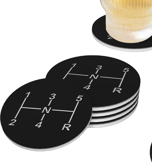 Racing Car Coasters for Drinks Set of 4, Absorbent Ceramic Drink Coasters for Coffee Table Wooden Table Cup Bar, 4 Inches