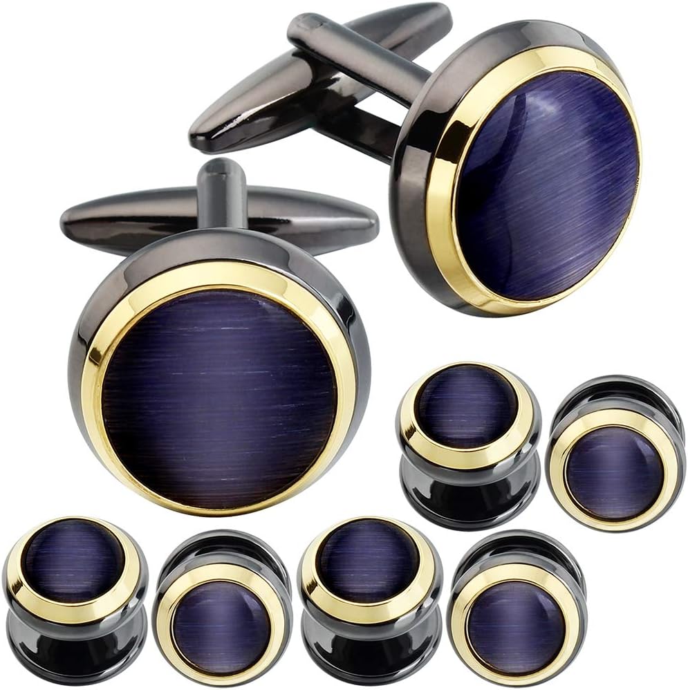 HAWSON Cufflinks and Studs for Men-Fashion Men Vintage Enamel Carbon Fiber Tuxedo Shirt Cufflinks and Studs Set for Regular Wedding Business Accessories