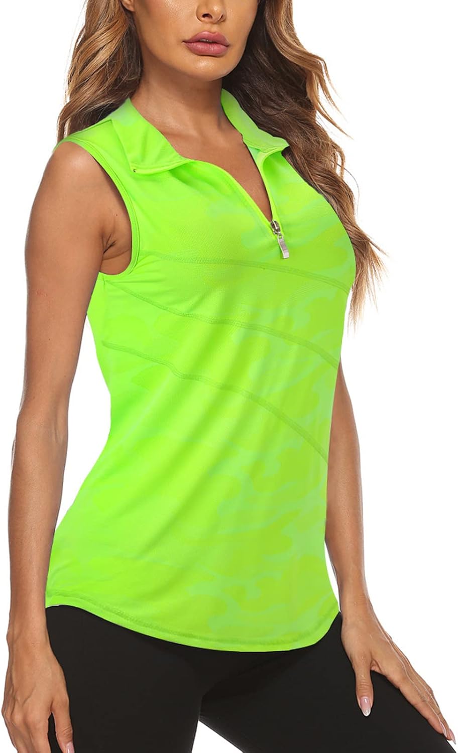 Koscacy Women's Sleeveless Golf Tennis Polo Shirts Zip Up Dry Fit Workout Tank Tops Athletic Shirt