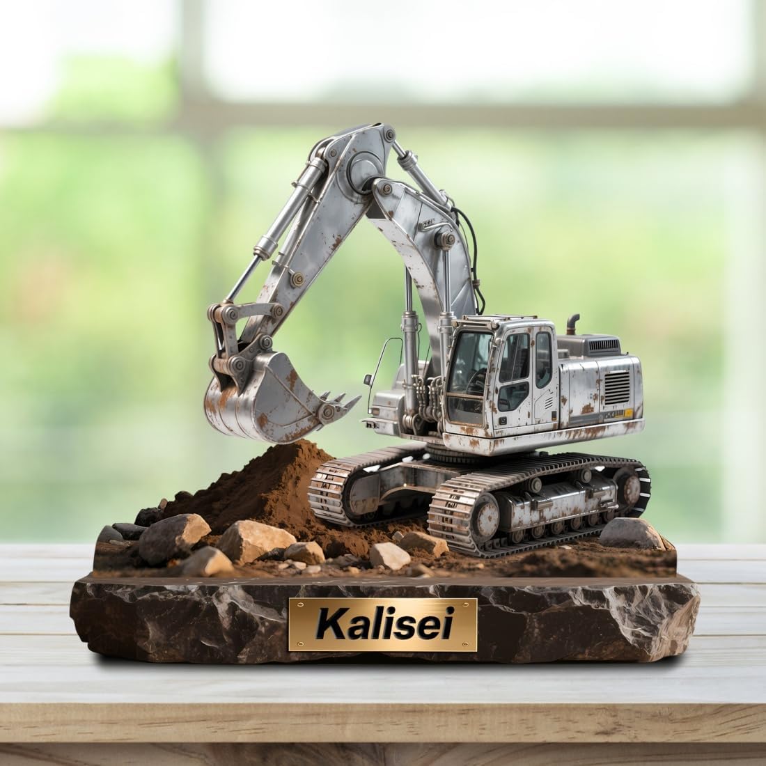 Personalized Excavator Desktop Ornament Sign Custom Name Flat Desk Sign Excavator Driver Acrylic Plaque Home Garage Men Cave Desk Decoration Plaque Gifts for Dad Grandpa Birthday Christmas