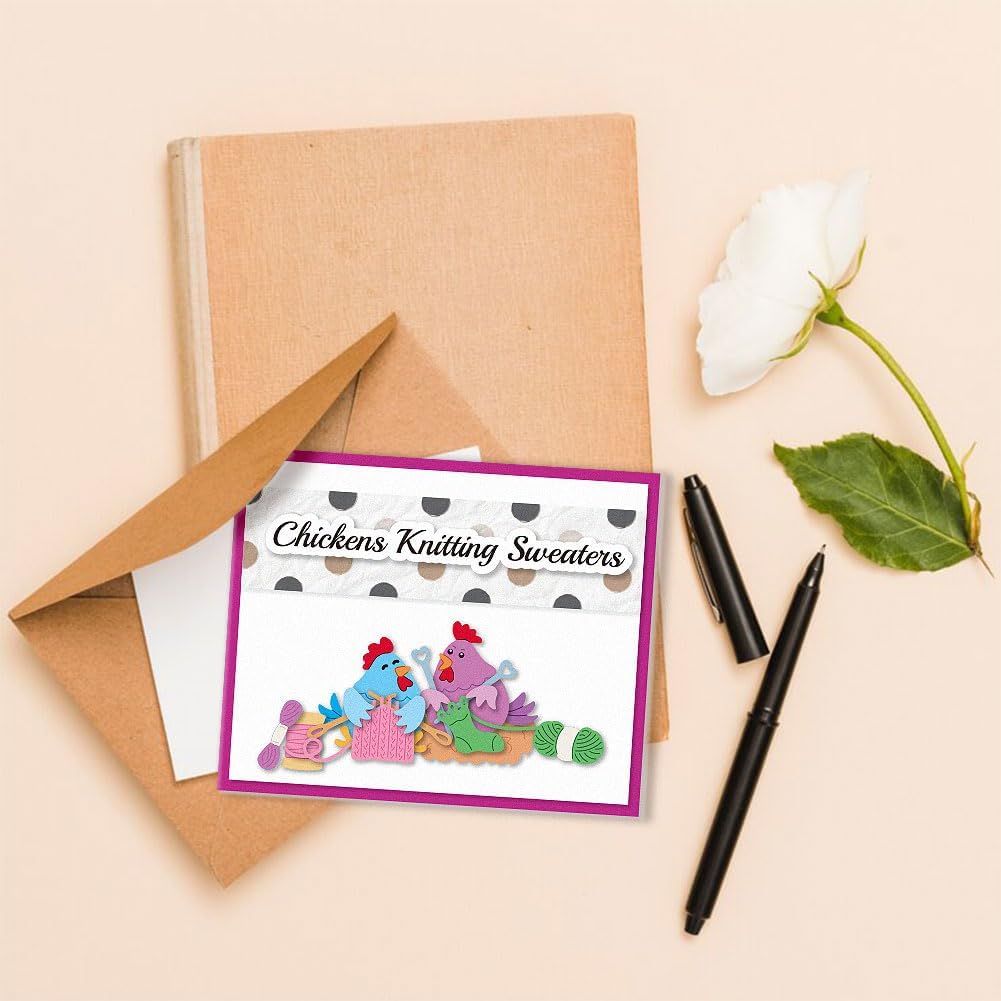 Hens Cutting Dies Chickens Knitting Sweaters Scene Card Making Die Cuts Carbon Steel Stencils Scrapbooking Embossing Template Dies for DIY Craft Album Thanksgiving Festival Gift Decor