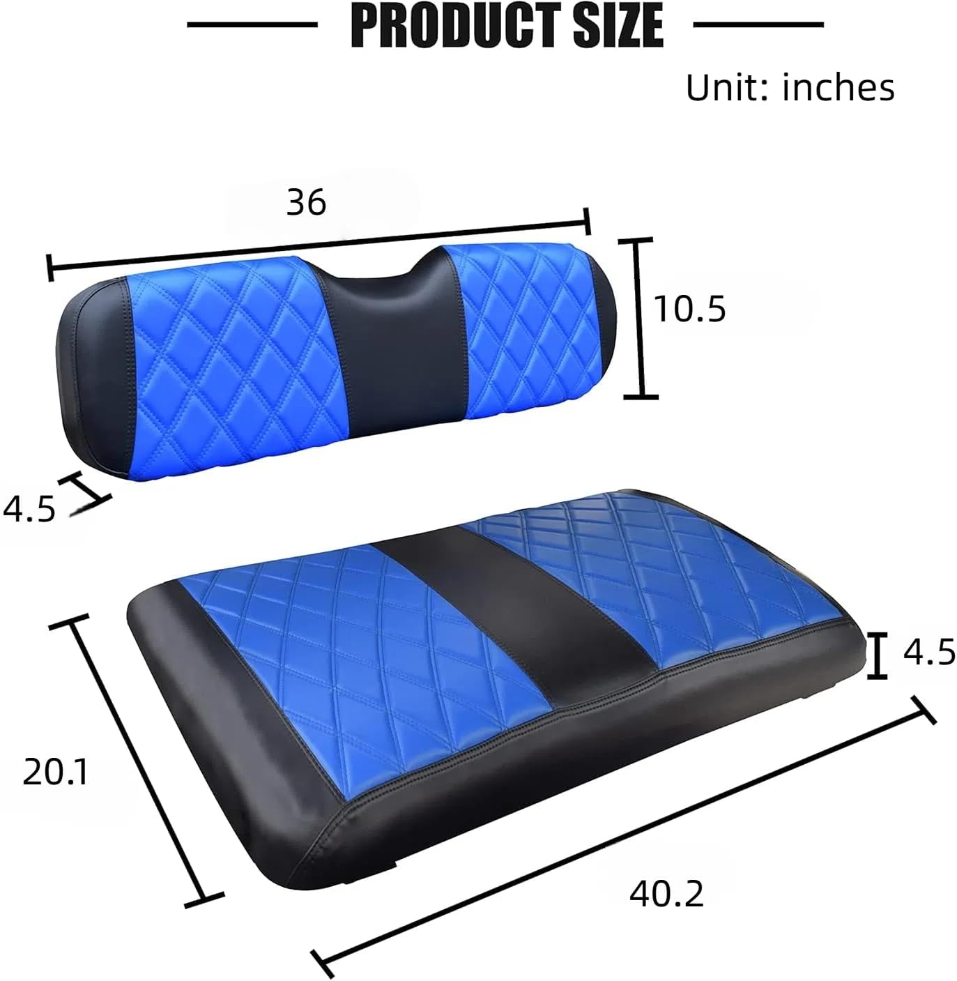 NOKINS Golf Cart Diamond Seat Covers Kit, Fit for EZGO TXT 1994-2013/EZGO RXV OEM Standard Front Seat Cushion, Golf Cart Vinyl Seat Cover, No Nails Required (Blue and Black)