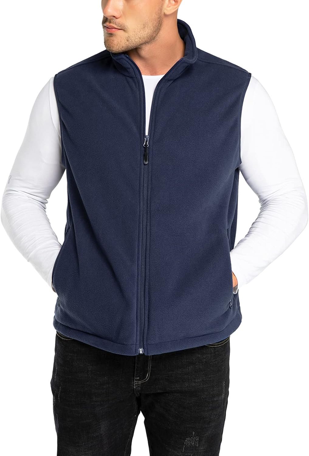 33,000ft Men's Fleece Vest, Lightweight Warm Zip Up Polar Vests Outerwear with Zipper Pockets, Sleeveless Jacket for Winter