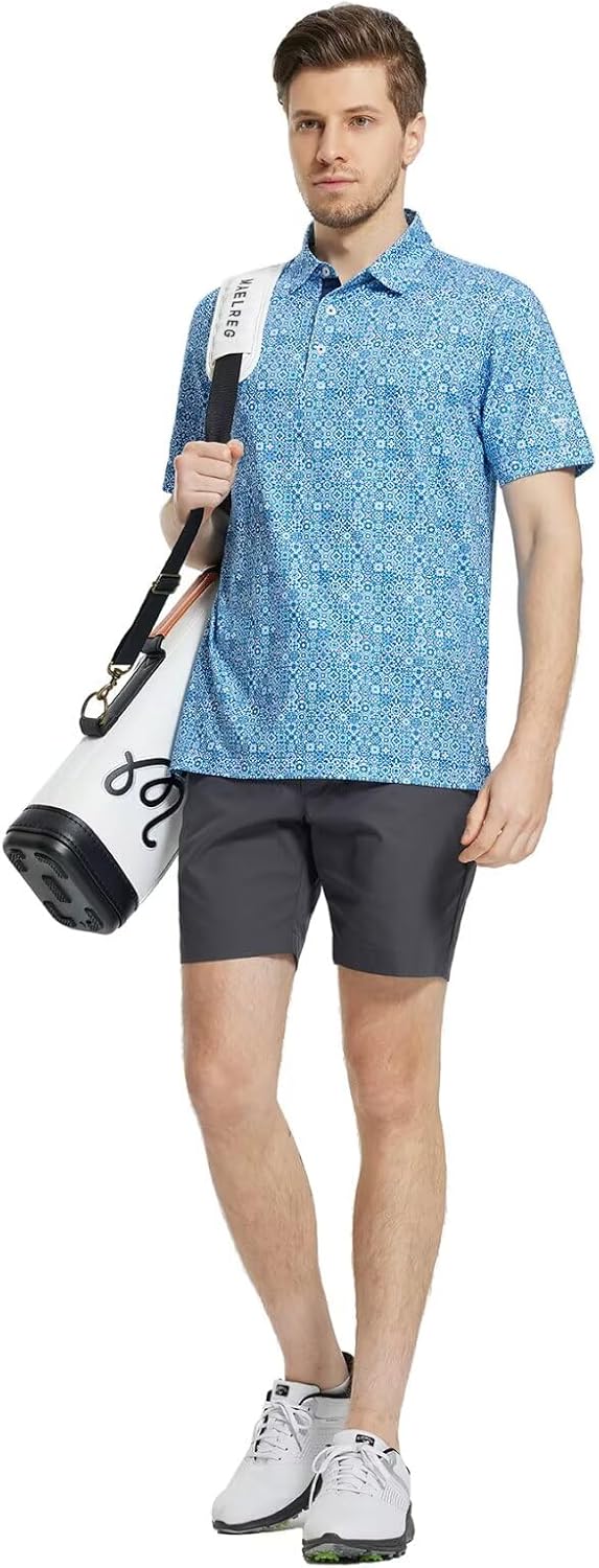 M MAELREG Mens Golf Shirt Short Sleeve Dry Fit Print Moisture Wicking Performance Patterns Collared Polo Shirt