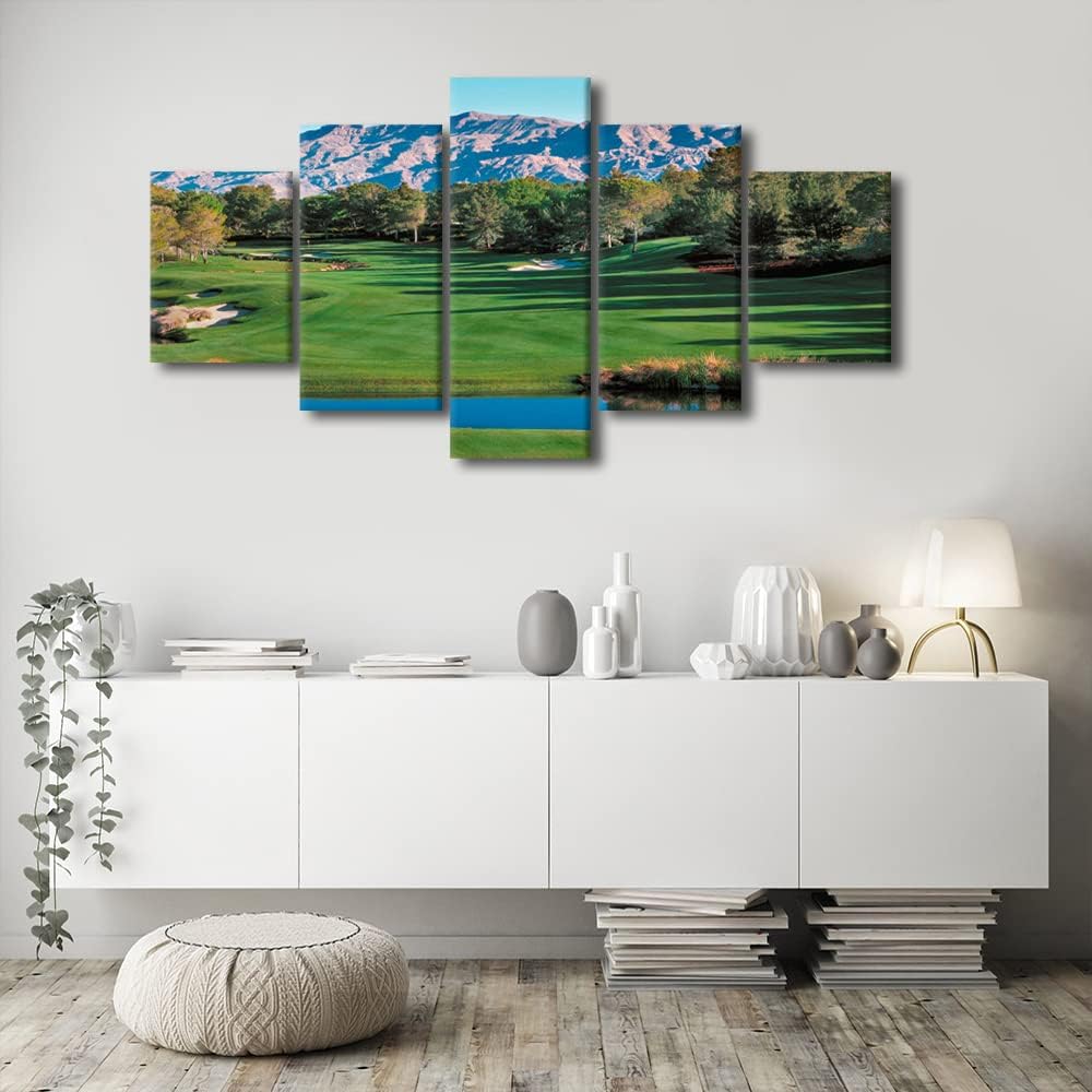 5 Panels Nevada, USA Wall Art Shadow Creek Golf Course Picture Canvas Prints Wall Art Golf Course Field Scenery Paintings Artwork for Living Room Bedroom Office Wall Framed Ready to Hang - 60"W x 32"H