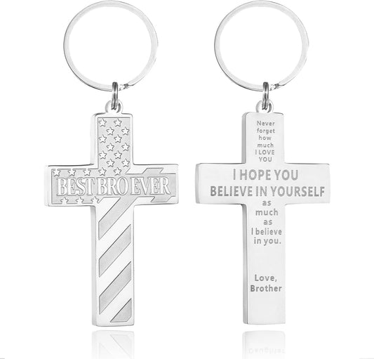 Football/Baseball/Soccer/Basketball Cross Keychains for Men First Communion Baptism Confirmation,Mens Gifts