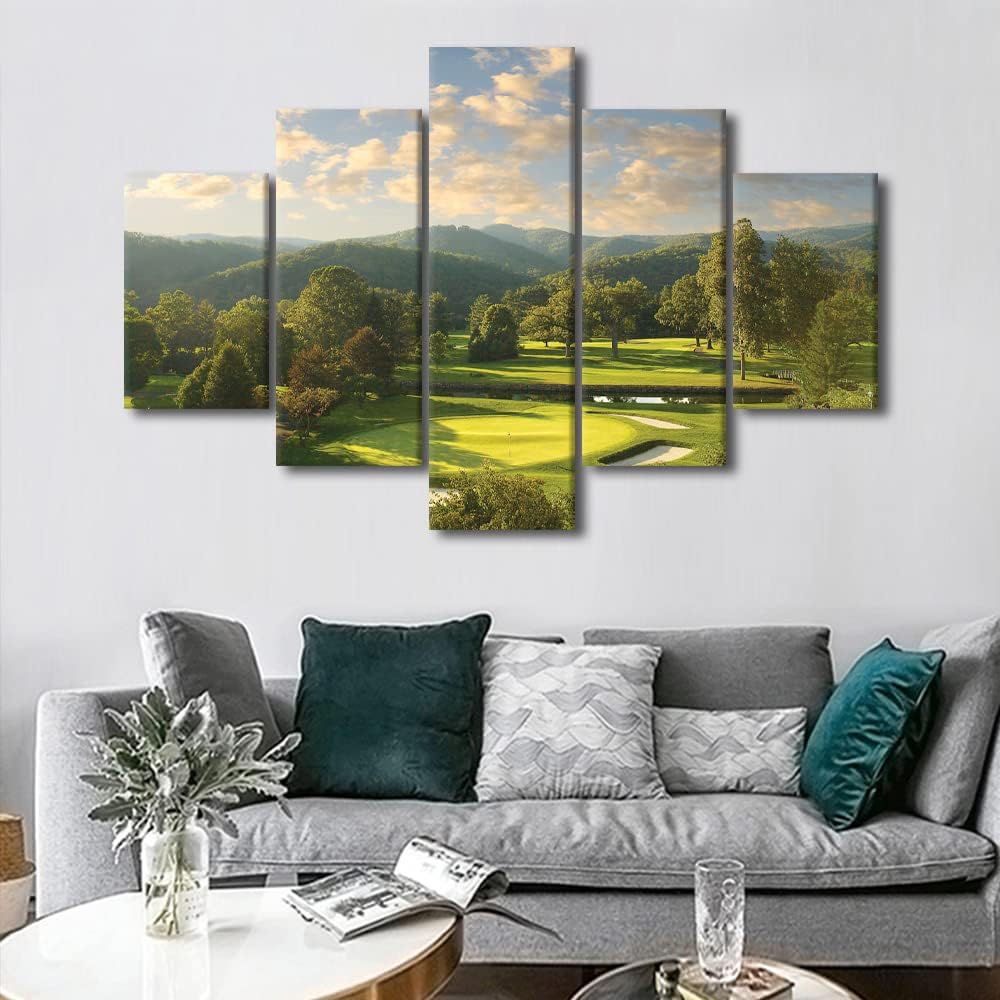 West Virginia United States Wall Art 5 Panels Canvas Prints Greenbrier Old White Golf Course Home Decor Pictures for Living Room Office Bedroom Wall Decor Paintings Framed Ready to Hang - 60"W x 40"H