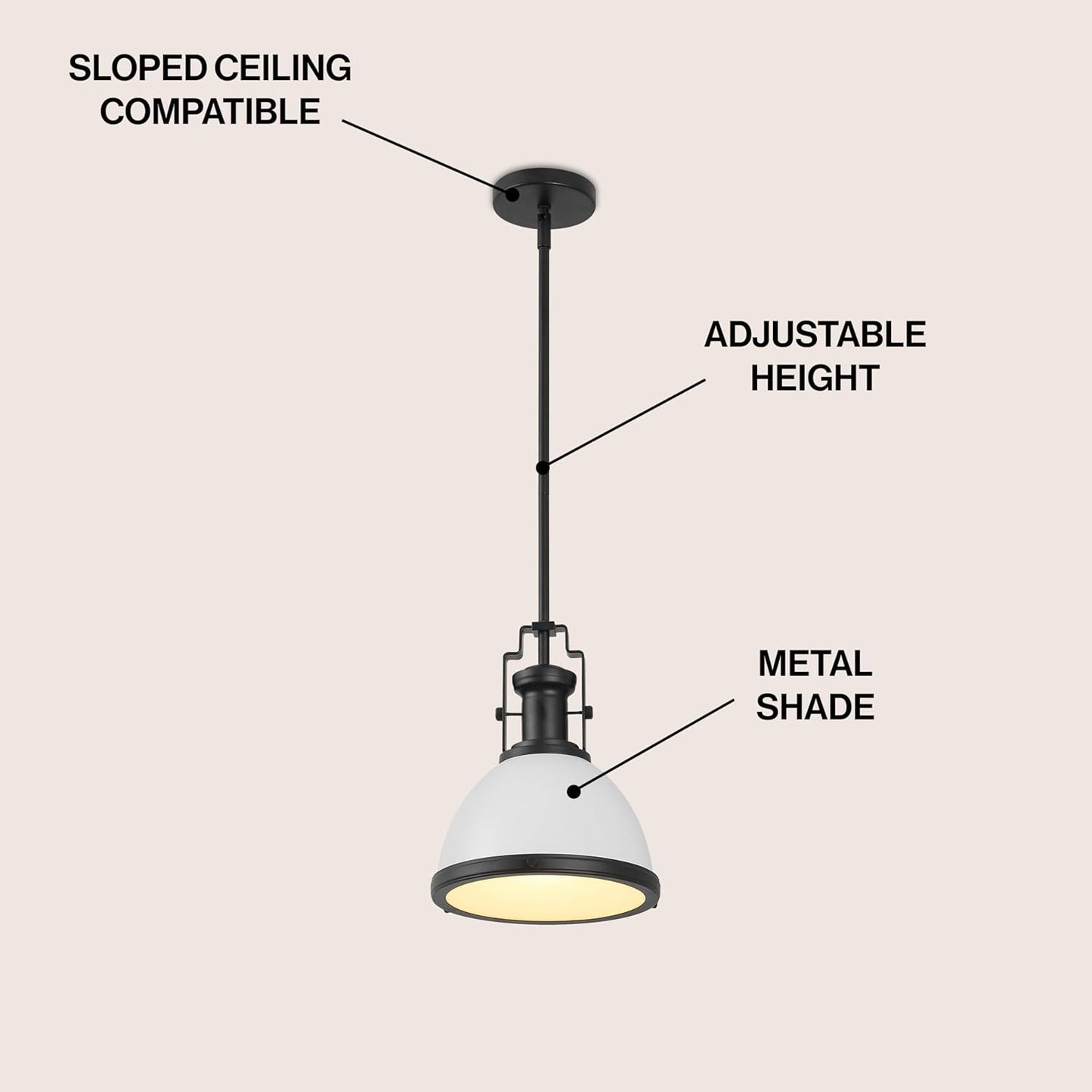 JONATHAN Y JYL9535E Homer 10" 1-Light Modern Industrial Iron LED Dome Pendant, Bohemian, Classic, Cottage, Farmhouse, Industrial, Rustic, Transitional, Dining Room, Kitchen, Foyer, White/Matte Black