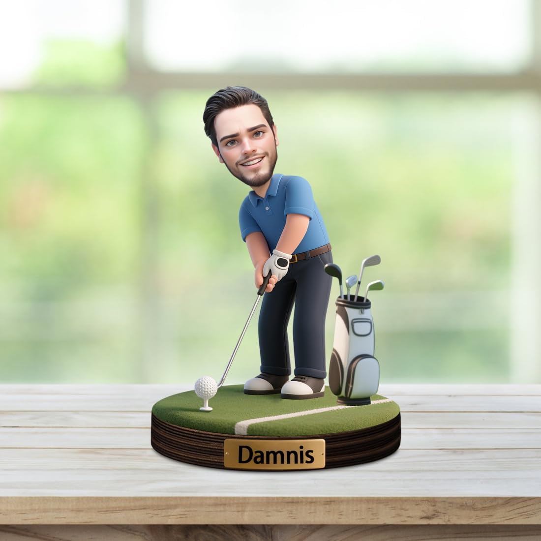 Personalized Golfer Caricature Figurine Desk Decor Plaque Custom Golf Lover Figurine Ornament Sign Golfer Photo Cartoon Portrait Name Plaque Gifts for Christmas Birthday Anniversary,01