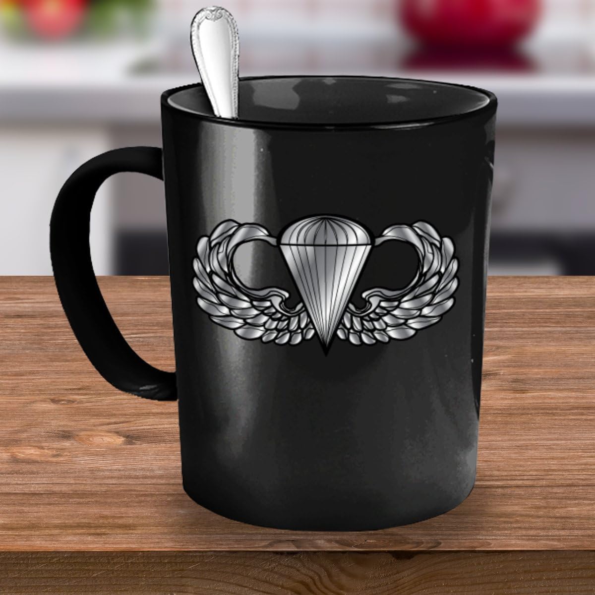 U.S. Army Airborne Coffee Mug - Parachutist Badge - Paratrooper Wings (Black, 11oz)