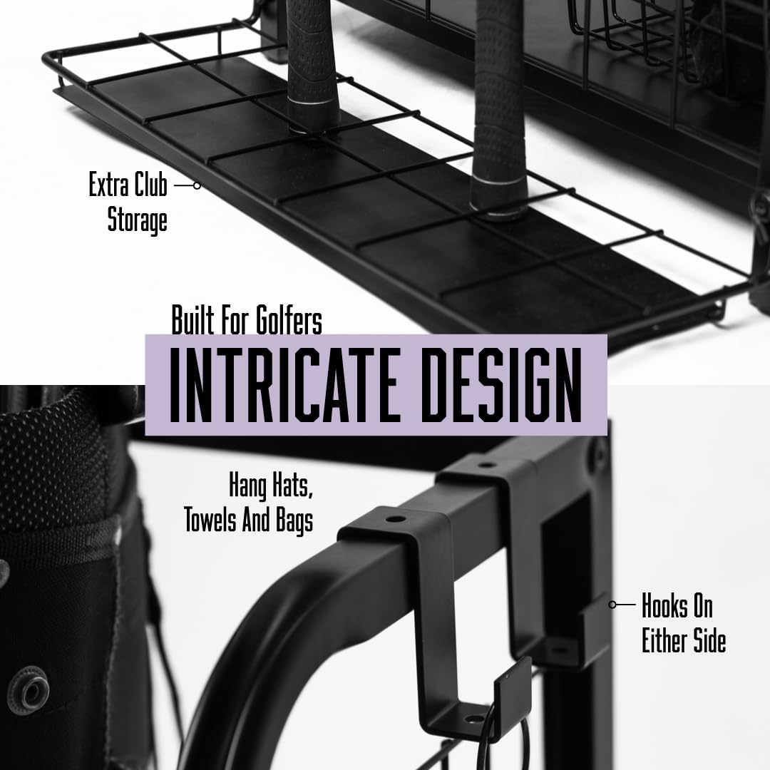 Golf Club Storage Rack with Shelves & Holders | Heavy-Duty Golf Bag Stand for 2 Bags | Golf Accessory Organizer for Garage, Home or Sports Room | Golf Bag Organizer by Lunai