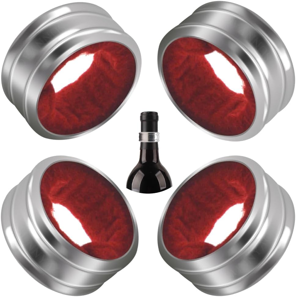 Stainless Steel Wine Bottle Collars, Durable Wine Collar Drip Rings, Simple and Sleek Wine Drop Stopper with Felt, Small Handy Gadgets for Kitchen and Bar (Red Waved)