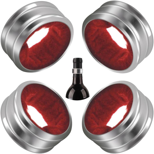Stainless Steel Wine Bottle Collars, Durable Wine Collar Drip Rings, Simple and Sleek Wine Drop Stopper with Felt, Small Handy Gadgets for Kitchen and Bar (Red Waved)