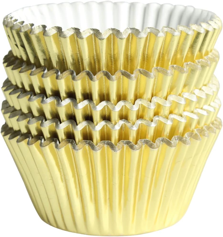 Gold-Foil Cupcake-Liners Paper-Baking-Cupcake,for Birthday Parties, Weddings,Standard Sized(pack of 100） …