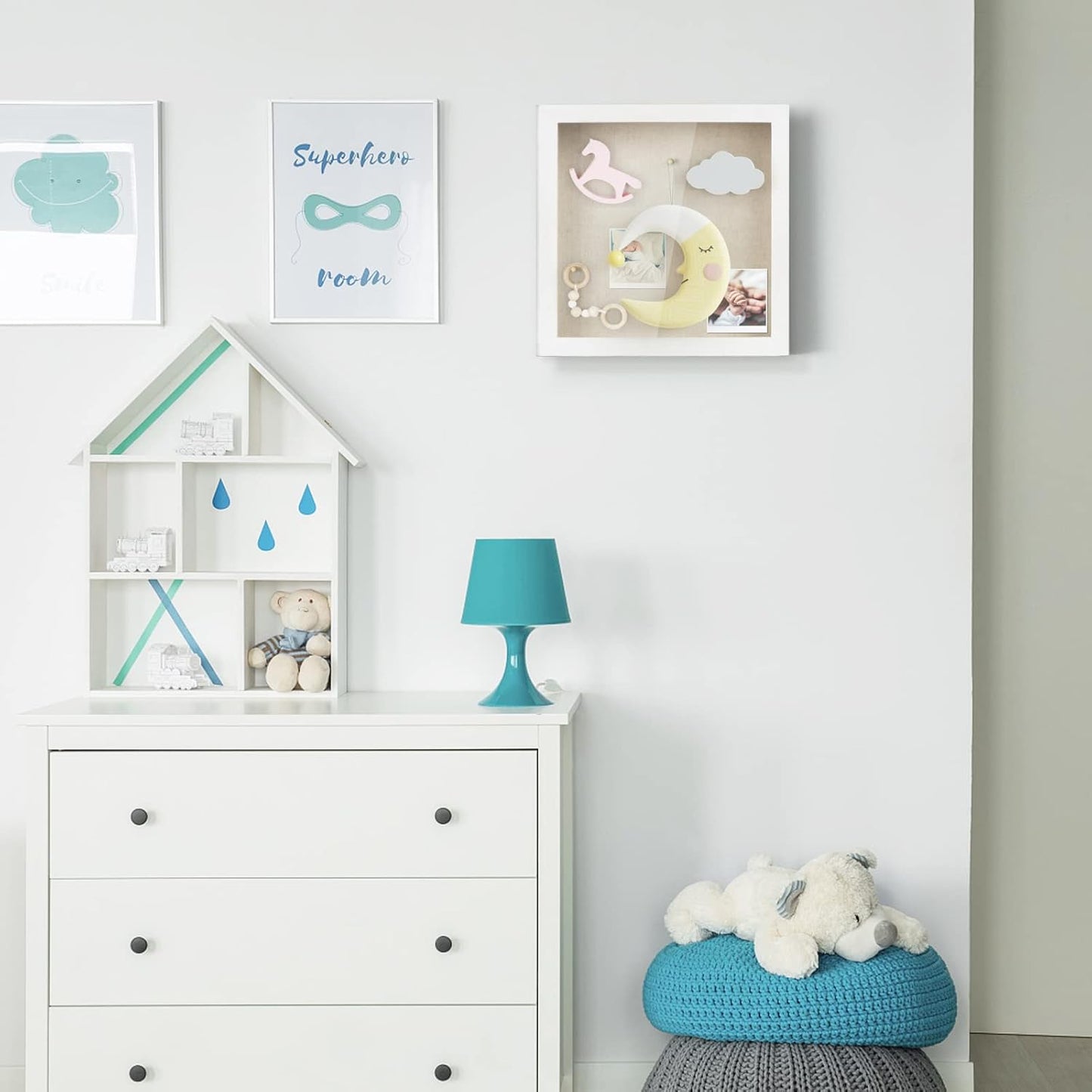 Love-KANKEI Shadow Box Frame 11x11 Shadow Box Display Case with Linen Back Memorabilia Awards Medals Photos Memory Box Gift Rustic White