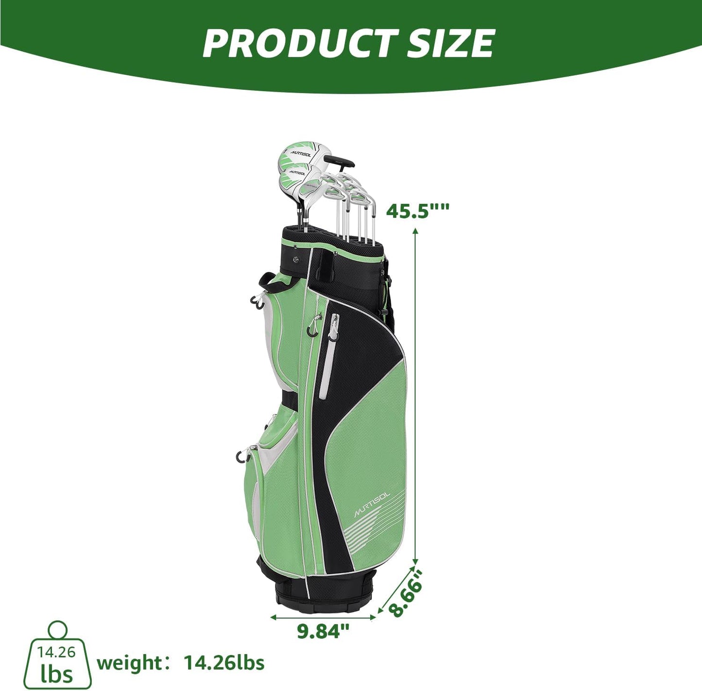 10 Pieces Golf Clubs Full Set Mens Right Hand,Golf Set Includes Stand Bag with Rain Hood, 1#Driver 3#Wood #5 Hybrid,with 3 Head Covers, 6# 7# 8# 9# PW# Irons and Putter