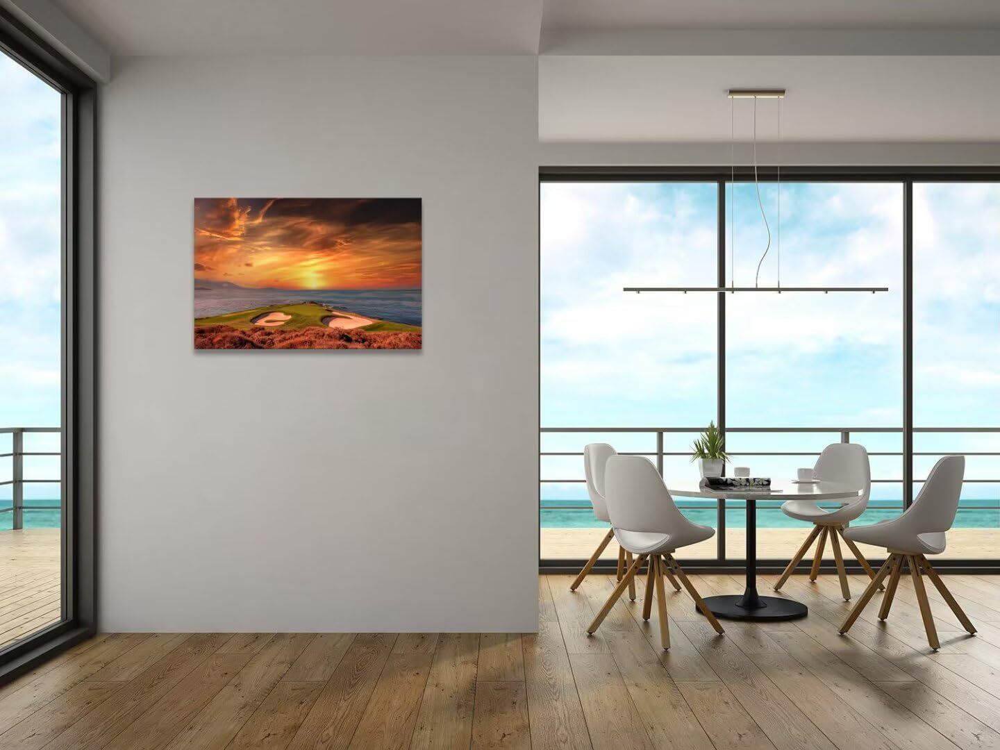 Pebble Beach Golf Course Hole 7 Wall Art for Living Room Bedroom Bathroom Home Decorations Monterey California USA Golf Course Picture Poster Framed Artwork Canvas Prints Ready to Hang(12''H x 16''W)