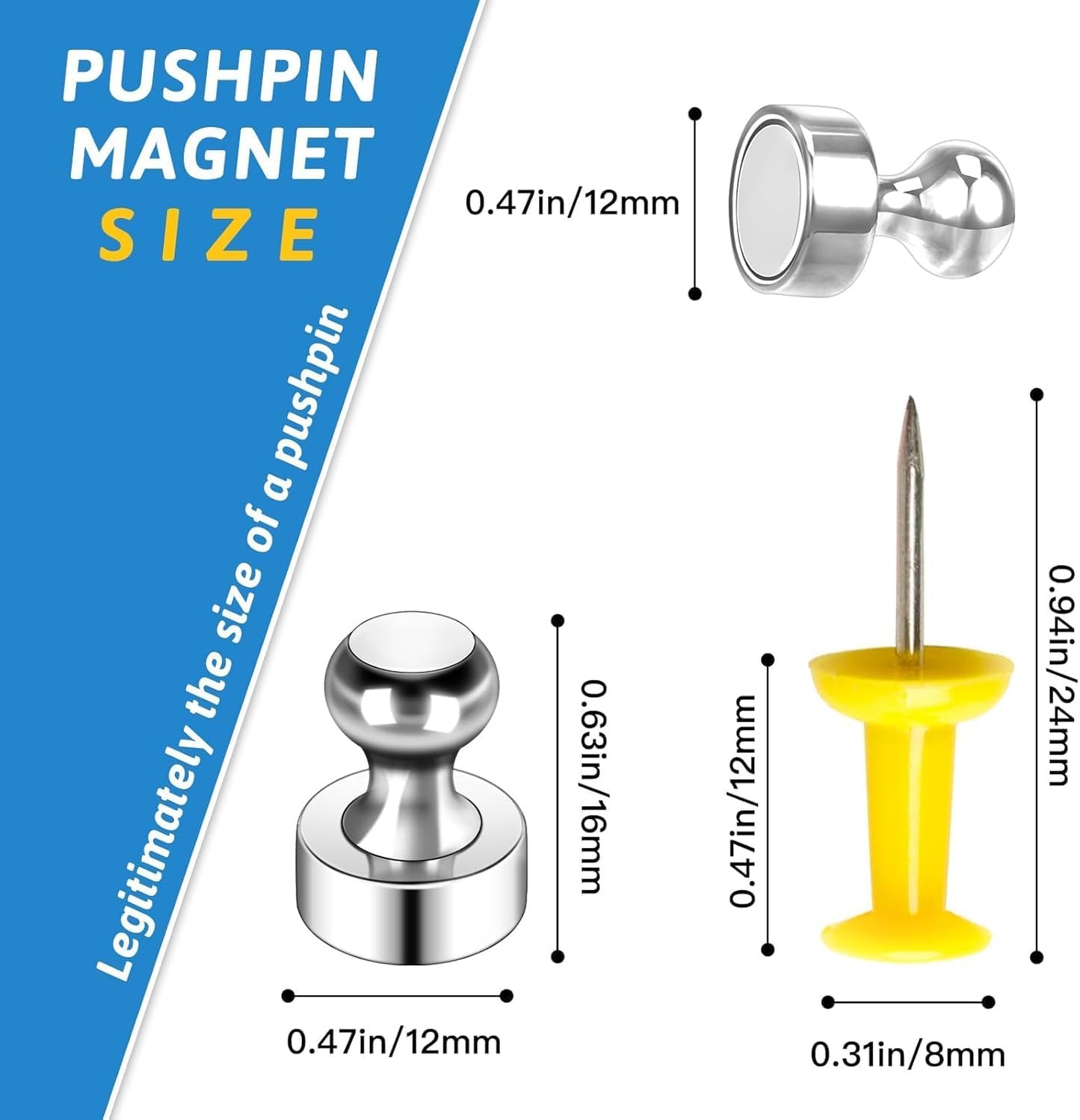 Small Strong Refrigerator Magnets Black Magnets for Fridge Mini Magnetic Push Pins Metal Brushed Nickel for Whiteboard Map, Fridge Magnets Adult, Office Magnet (Silver, 60Pack)