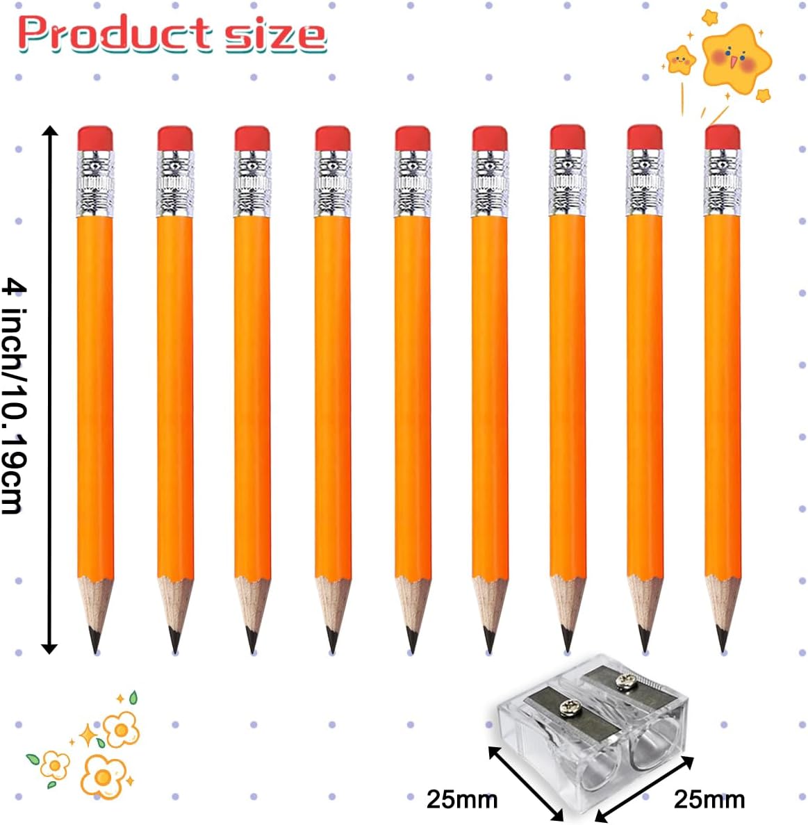 Adhere 25pcs Golf Pencils with eraser Hexagon Wooden Pencils Graphite 2B for Golf Event Scoring,Classroom,Wedding,Company Meetings,Pew, Pocket (z-Orange・Round ・50pcs)