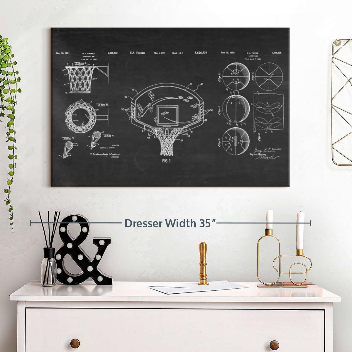 ElephantStock Basketball Patents Canvas - 1 Panel Sports Patent Wall Art Decor - Sports Decorations for Boys Room - Wall Art and Office Decor - 30" X 20"