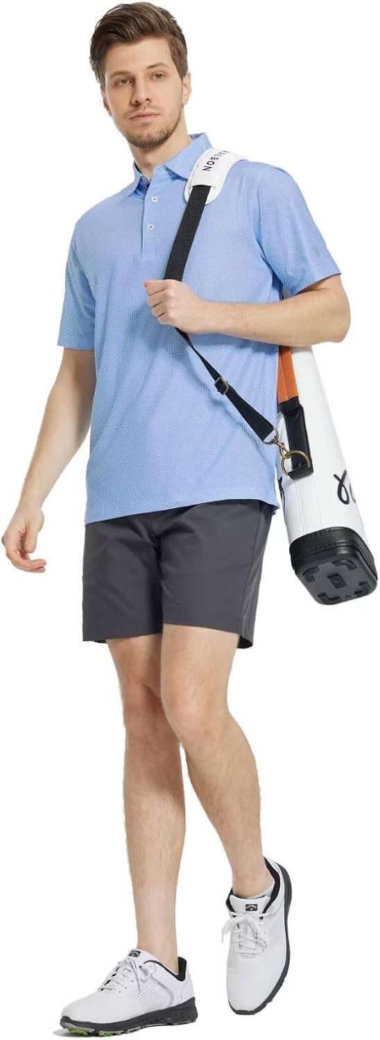 M MAELREG Mens Golf Shirt Short Sleeve Dry Fit Print Moisture Wicking Performance Patterns Collared Polo Shirt