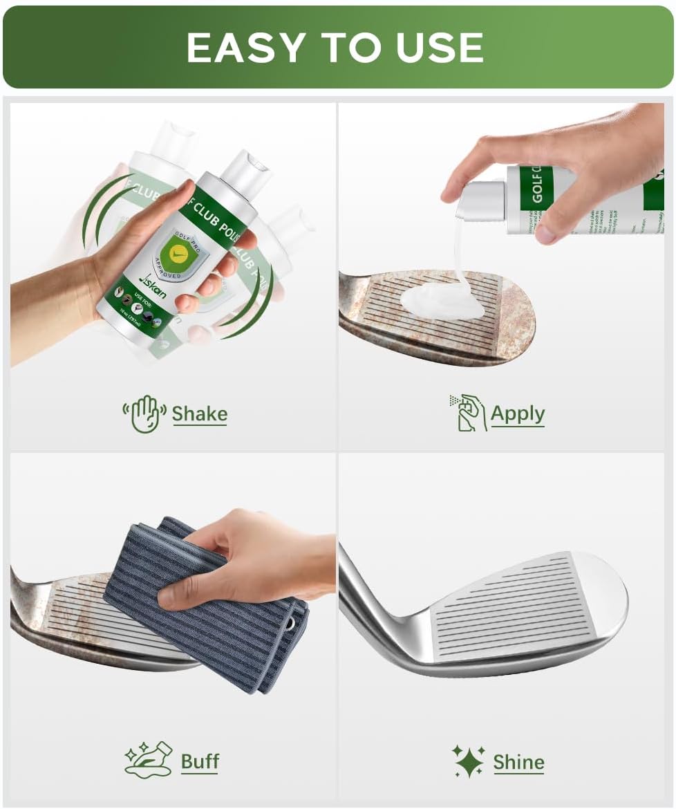 Pro Golf Club Polish, Golf Club Cleaner, Golf Club Scratch Remover Golf Club Rust Remover/Golf Club Cleaning Kit - 10 oz of Metal Polish Compound, Essentials Golf Accessories Golf Gifts for Men