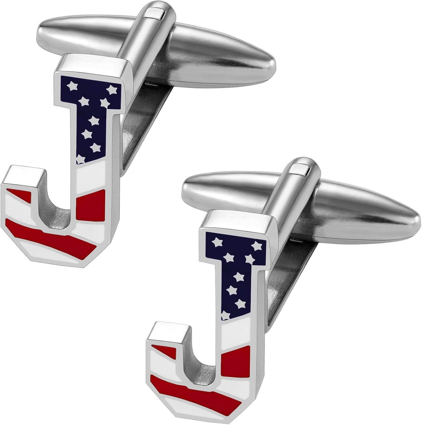 AMITER Initial Cufflinks for Men, American Flag Pattern Cuff Links Men's Shirt Studs Suit Accessories Gift