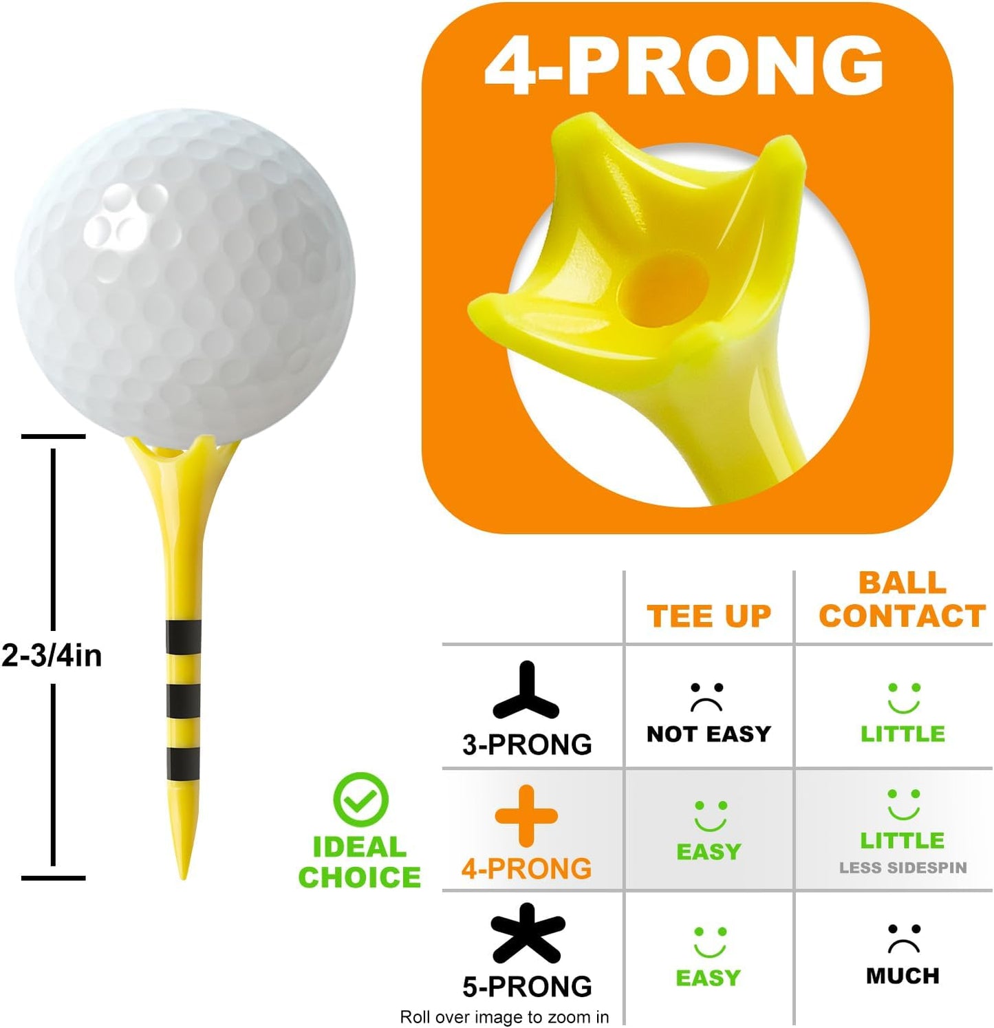 Professional Plastic Golf Tees 100 Pack (3-1/4" or 2-3/4"), Enhanced Durability & Stability, Engineered to Minimize Friction and Side Spin