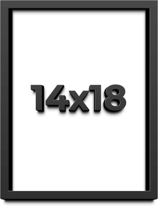 14x18 Shadow Box Black Solid Wood Display Frame with White Acid-Free Backing UV Acrylic & Hanging Hardware - with 3/4" Usable Depth