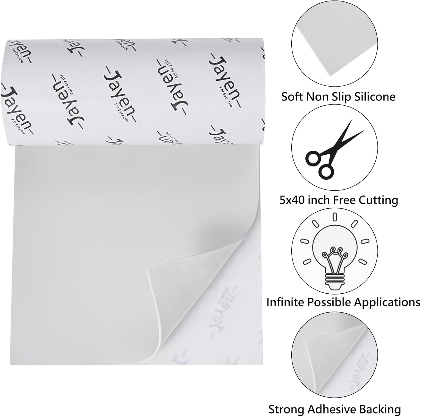 Non Slip Self Adhesive Silicone Cuttable Furniture Pads - 5x40 inch Anti-Sliding Rubber Floor Protectors for Any Furniture and Appliances