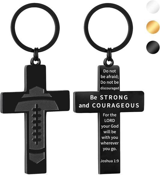 Football/Baseball/Soccer/Basketball Cross Keychains for Men First Communion Baptism Confirmation,Mens Gifts