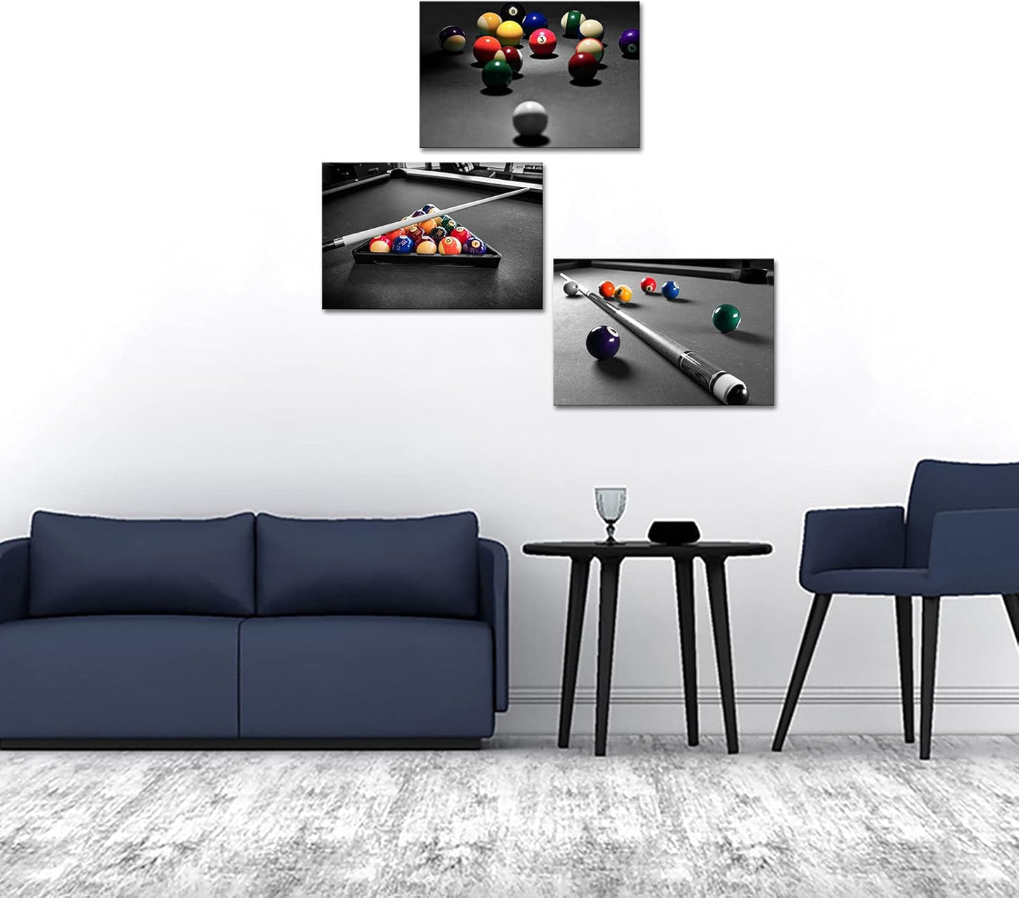 Apicoture Billiards Art Canvas Wall Decor - Black And White Billiard Balls Pool Table Picture Prints Framed For Mens Berdroom Home Office Room Wall Decor Ready To Hang 16"X24"X3 Pieces