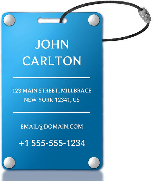 Personalized Luggage Tags for Suitcases - Aluminum Custom Luggage Tags for Backpacks & Bags, Sturdy, Waterproof & Heavy Duty (Blue/Card-Sized)