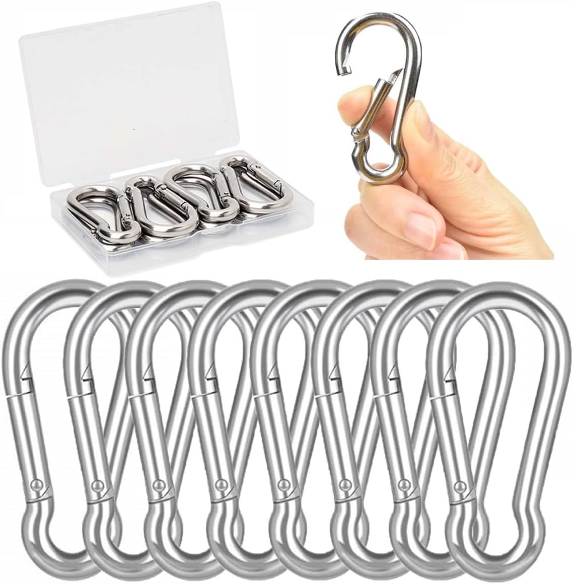 Large Spring Snap Hook Carabiner, 304 Stainless Steel Heavy Duty Carabiners Clip, Stainless Steel Spring Snaps Hooks Carabiners Outdoor