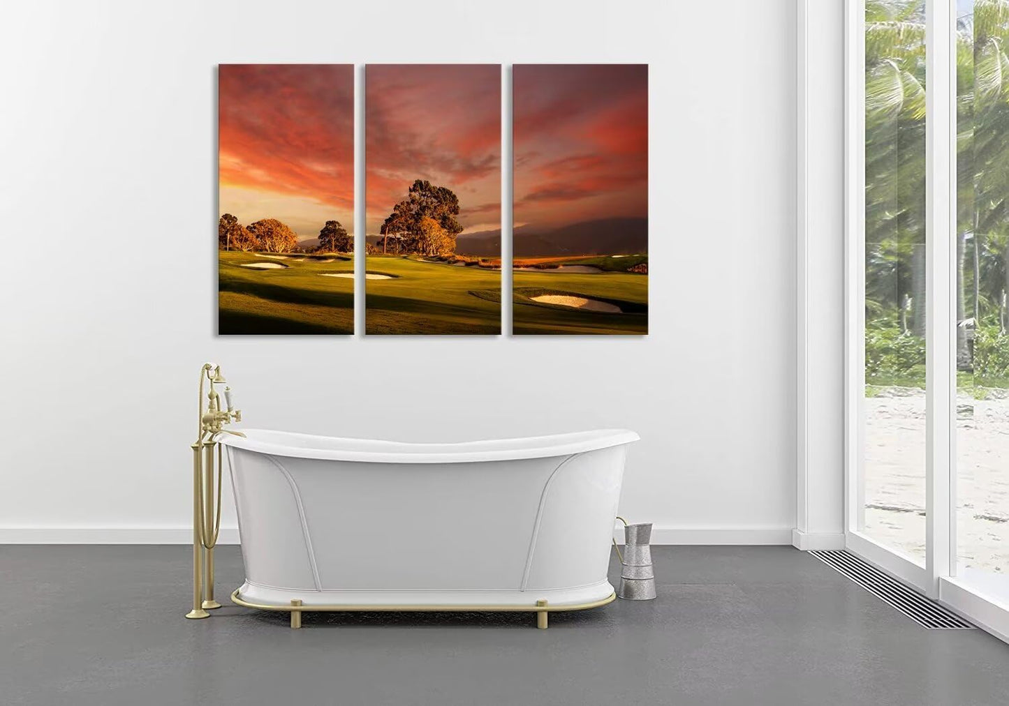 USA Coastline Golf Course Wall Art for Living Room Bedroom Bathroom Home Decorations Golf Course Pictures Posters Framed Artwork Canvas Prints Ready to Hang(14''W x 28''H x3)