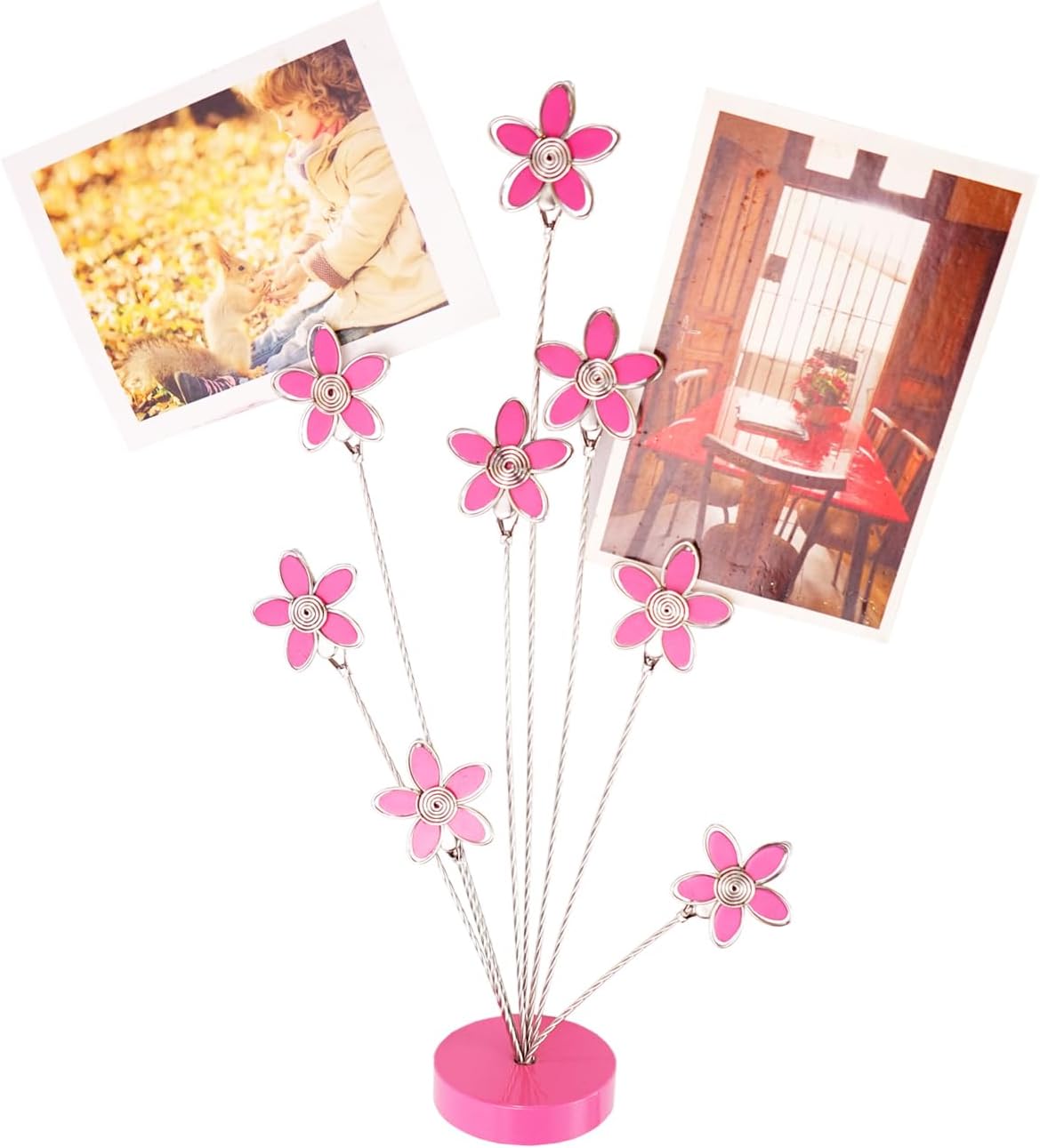 8-Branch Family Tree Picture Frame Holder, Card Photo Clips Holder Desk Stand for Memo Paper Note Photo Christmas Wedding Card Display (Rose Red Flower)