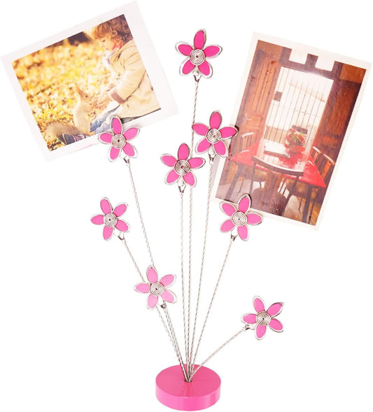 8-Branch Family Tree Picture Frame Holder, Card Photo Clips Holder Desk Stand for Memo Paper Note Photo Christmas Wedding Card Display (Rose Red Flower)