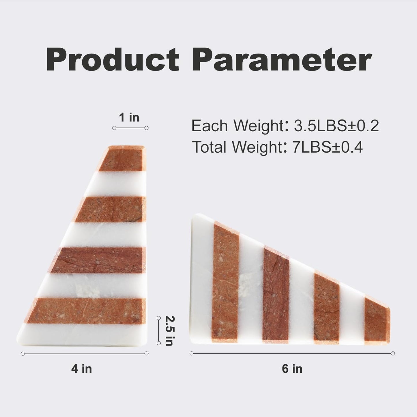 Marble Book Ends, Non-Skid Bookends for Shelves, Composite Bookend with Natural Stone, Heavy Duty Book Stopper, Collected CDs and Oversized Books Organizer, White & Red Decorative Bookends