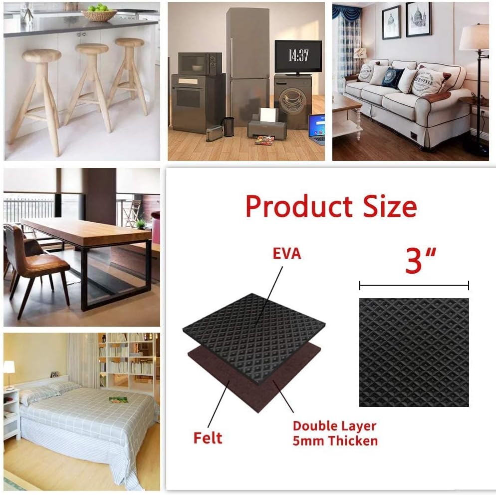 YELANON Non Slip Furniture Pads - 12 pcs 3”Square Furniture Grippers, Non Skid for Furniture Legs, Feet Furniture Feet, Anti Slide Furniture Hardwood Floor Protector for Keep Furniture in Place