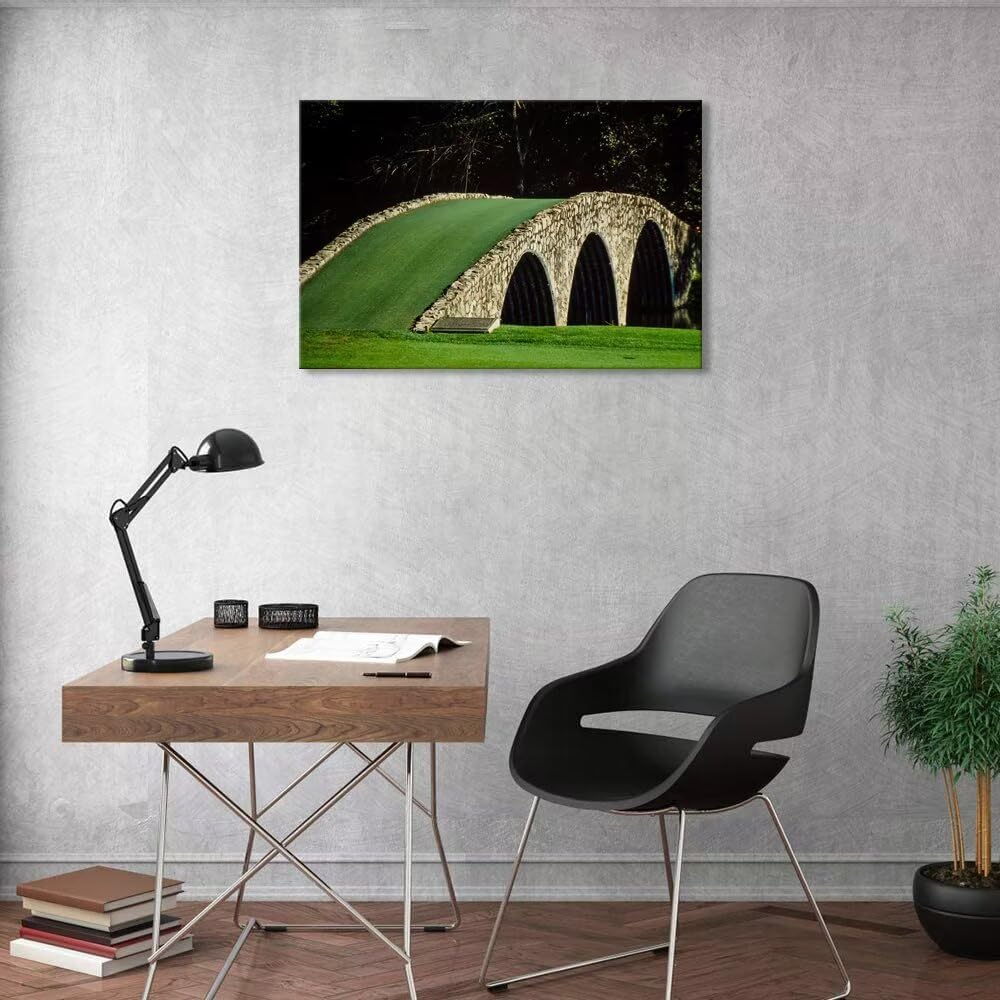 chenchenArt Famous Bridge at Augusta National Golf Course Wall Art for Living Room Bedroom Bathroom Home Decorations Golf Art Augusta Golf Poster Canvas Prints Framed Ready to Hang(12''H x 16''W)
