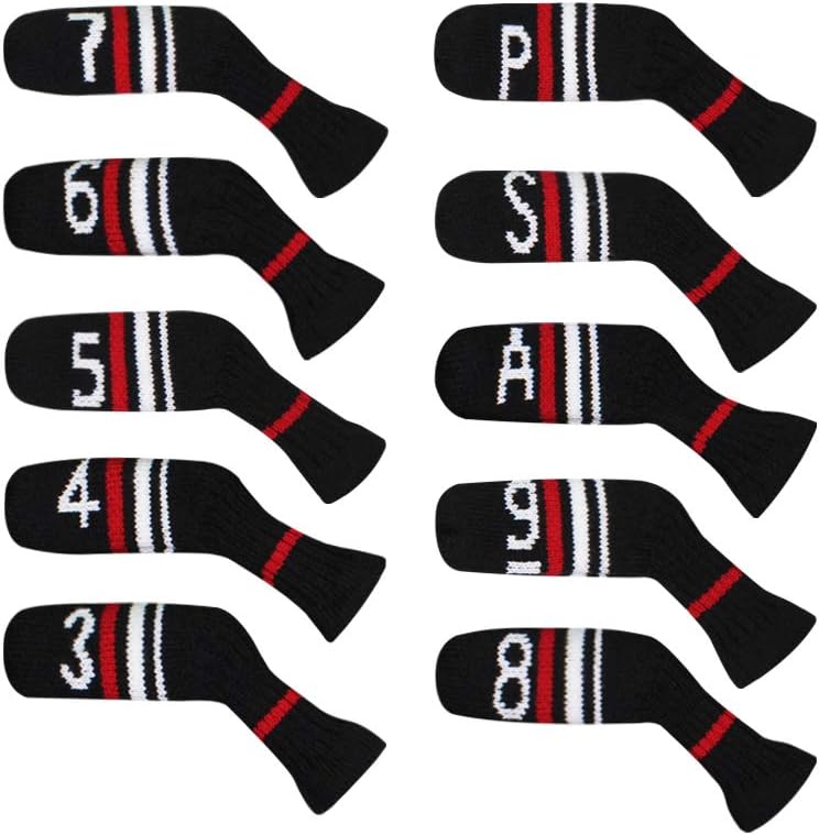 Scott Edward 1/7/10 Pcs Knitted Golf Club Head Covers for Irons Wedge Cuteness and Basically Socks Shape Washable Golf Club Head Protector on Red/Blue Warning Style