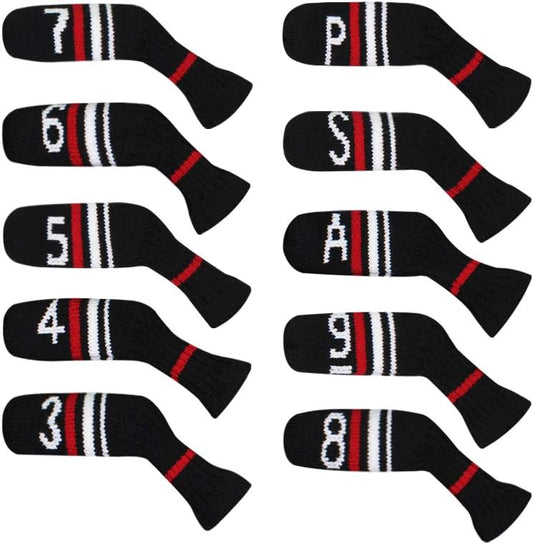 Scott Edward 1/7/10 Pcs Knitted Golf Club Head Covers for Irons Wedge Cuteness and Basically Socks Shape Washable Golf Club Head Protector on Red/Blue Warning Style