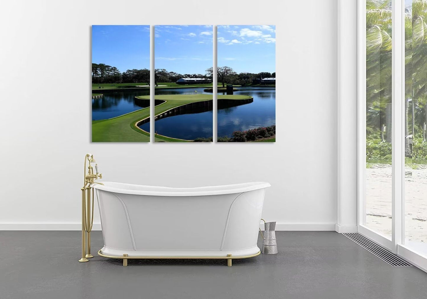 USA Golf Course Wall Art for Living Room Bedroom Bathroom Home Decorations TPC Sawgrass Golf Course Pictures Posters Framed Artwork Ready to Hang(14''W x 28''H x3)